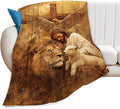 Jesus Blanket Lion Lamb Throws Christian Cross Print Plush Fuzzy Fleece Blankets Gifts for Girls Boys Women Super Soft Warm Cozy God Eagle Stuff for Men Women Couch Bed Sofa Bedding Decor 80"x60"