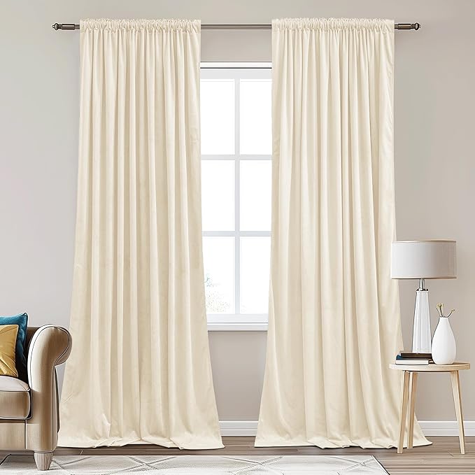 StangH Velvet Curtains 62x84 inches Long for Living Room Sliding Door, Ivory White Light Dimming Heat Resistant Privacy Drapes for Bedroom Nursery Room, W62 x L84, 2 Panels