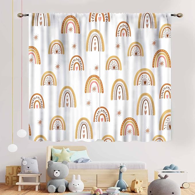 Boho Rainbow Curtains, Kids Girls Baby Cute LovelyRetro Vintage Rainbow Pastel Aesthetic Bohemian Window Curtains for Classroom Bedroom Living Room Nursery Playroom Drapery 2 Panels Set, 63"x63" Inch