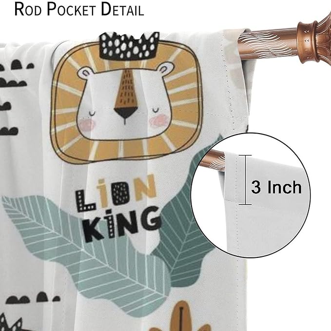 Cartoon Little Lion King Window Curtains for Baby Child,Cute Funny Forest Animals,Tropical Jungle Leaves Wildlife Boho Rainbow Print Blackout Drapes for Nursery Boys Girls Kids Bedroom 72x63in