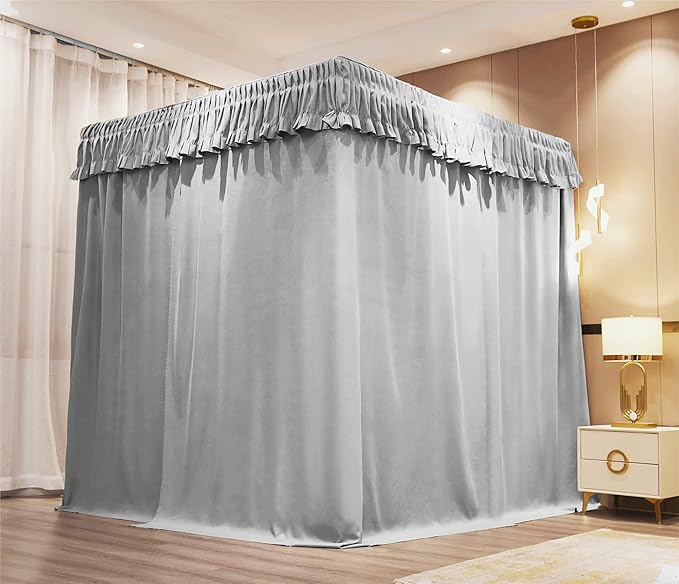 VETHIN Elastic Roof Style Four Corner Post Princess Bed Canopy Curtains Cozy Breathable Tent Canopy Mosquito Net for Girls & Adults Bedroom Decoration (Grey, 70-78" W*86" L*82"*H/(King))