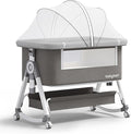 Baby Bassinet Bedside Bassinet for Baby 4 in 1 Portable Bassinet Bedside Sleeper with Wheels Mosquito Net & Storage Basket, 6 Height Adjustable Rocking Bassinet for Newborn Baby Crib