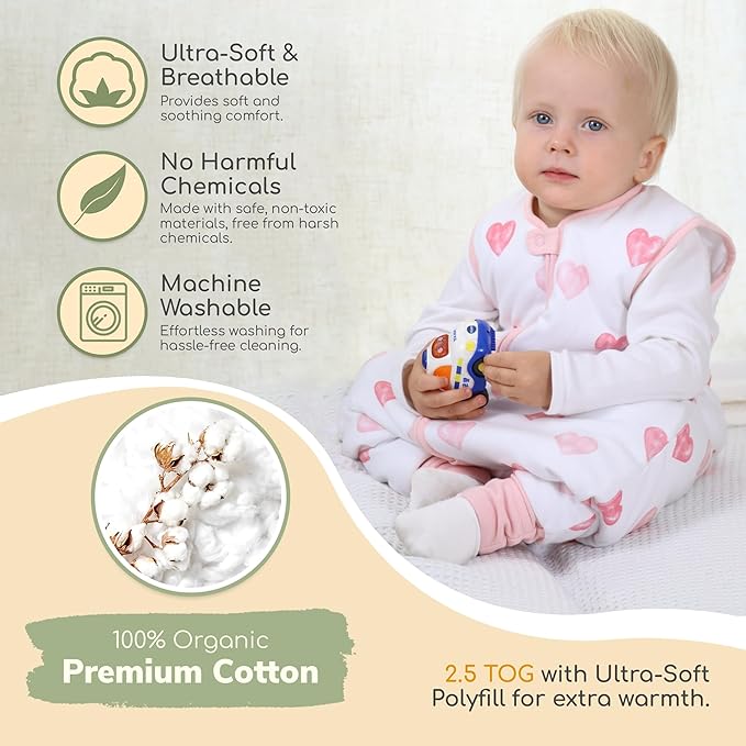 Mama Cheetah Toddler Sleep Sack with Feet 3T-4T, 2.5 TOG Organic Cotton Baby Sleeping Bag with Legs, Winter Baby Wearable Blankets for Early Walker