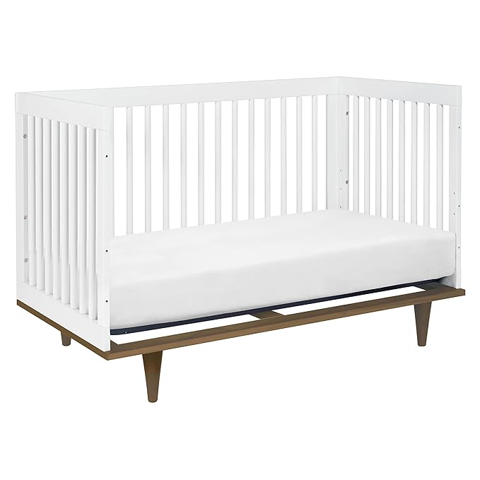DaVinci Marley 3-in-1 Convertible Baby Crib - GREENGUARD Gold Certified Convertible White Finish & Walnut Legs Baby Crib to Toddler Bed, Daybed - Easy to Assemble - with 4 Adjustable Mattress Heights