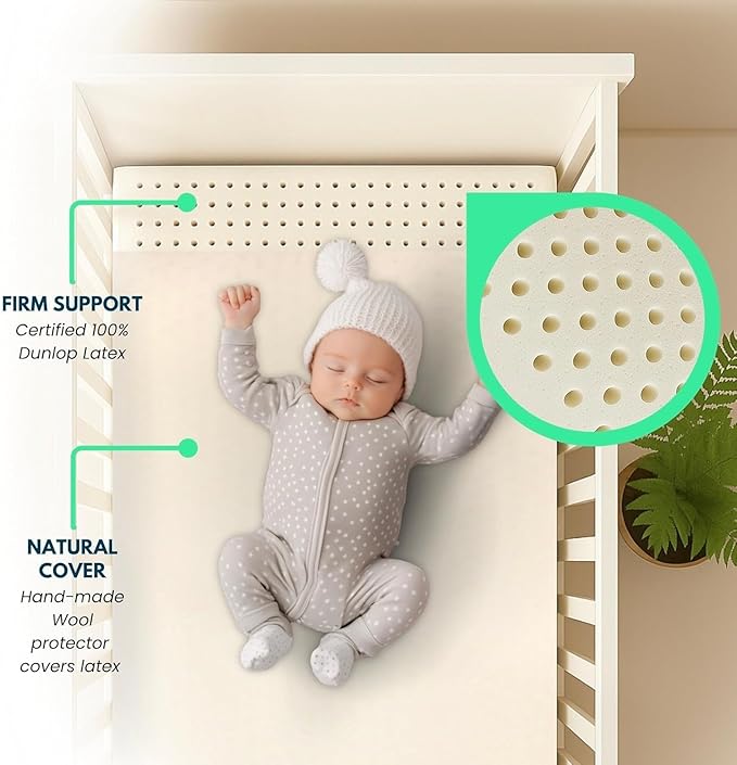 ORGANIC TEXTILES Organic Baby Mattress Topper with Wool Removable Cover - GOLS/GOTS Certified - Breathable, Hypoallergenic, 2" Portable (36"x26")