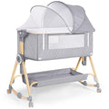 Baby Bassinet 5 in 1,Baby Bedside Bassinet with Diaper Table, Mosquito Net, Mattress, Storage Layer, Can Be Stored in One Button Travel Crib (Gray)