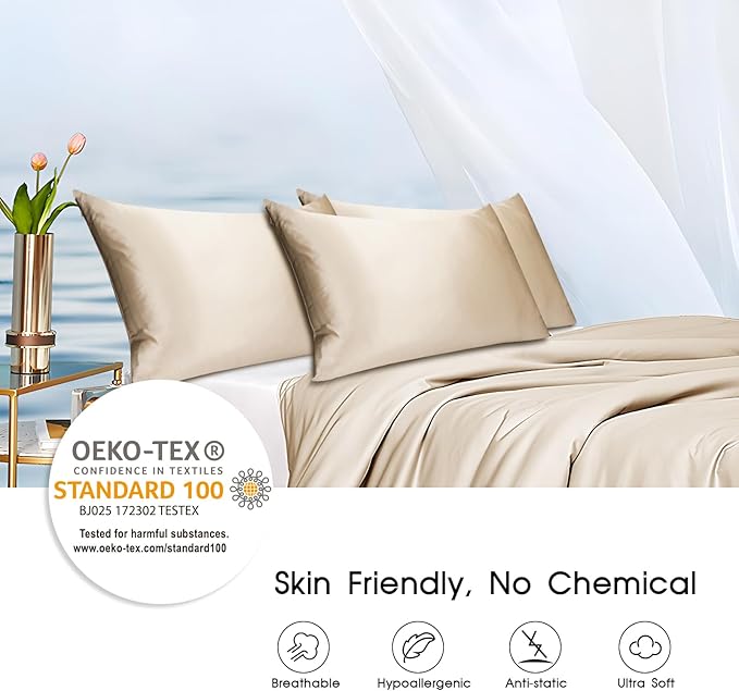 100% Mulberry Silk Pillowcase for Hair and Skin,Both Sides Natural Silk Bed Pillow Case with Hidden Zipper,19 Momme Grade 6A,1pc,Taupe,Standard Size 20x26 Inches