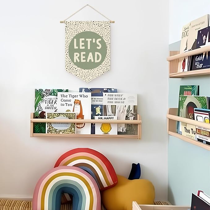 Let's Read Sage Green Banner, Boho Classroom Decor, Trendy Black Dots Wall Hanging Pennant Flag Banner Decor for Reading Corner Nook