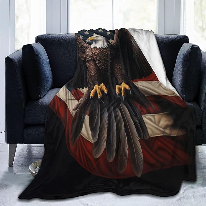 American Eagle Flag Blanket Gifts for Women Men Kids Bald Eagle Flannel Throw Blankets Soft Fuzzy Lightweight for Home Decor Couch Bed Sofa 60x50 Inches