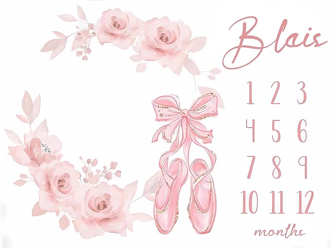 OLIVE OLIVIA Personalized Baby Milestone Blanket, Custom Name, 60"x80", Pink, Floral, Soft Flannel Fleece, Unisex, Winter, Modern, 1 Count