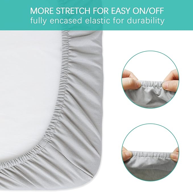 Bassinet Sheets Fit for Baby Delight, Semphis, Babybond and Koolerthings (3 in 1) Baby Bassinet Bedside Sleeper, 100% Cotton, 2 Pack, Ultra Soft Bassinet Sheet, White and Gray