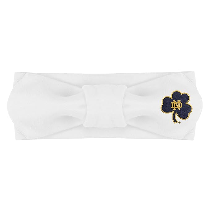 Creative Knitwear Notre Dame Fighting Irish Infant Girls White Solid Hair Knot Headband Embroidered Logo - Size Newborn - 4T