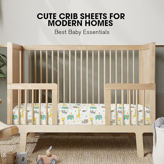 Little Grape Land Crib Sheets 2 Pack for Boys and Girls, Baby Neutral Crib Fitted Sheets for Standard Crib & Toddler Mattress, Super Soft Breathable Fitted Crib Sheet Set, Woodland Animal