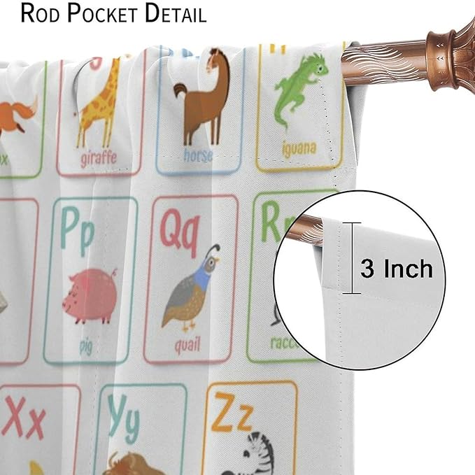 Alphabet Learning Curtain for Kids, Colorful Cartoon Animal Multiplication Table Educational, Classroom Child Printed Rod Pocket Blackout Window Drapes for Bedroom Living Room 42" W X 63" L