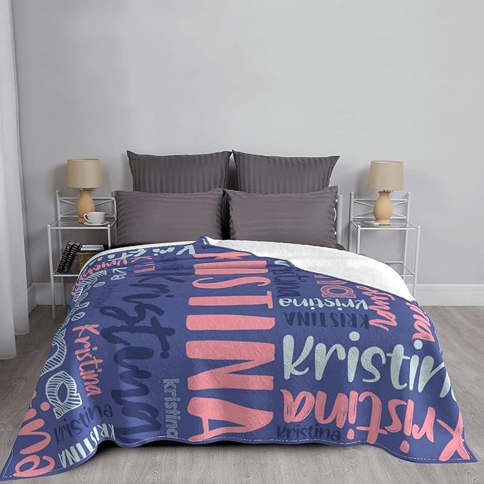 Dr.TOUGH Personalized Blankets with Name Customized Baby Blankets for Girls Boys Adults Monogrammed Blankets and Throws Christmas Birthday Mothers Fathers Valentines Day Gift (Dark Blue, 40''×50'')