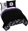 Jay Franco Wednesday Addams Queen Comforter Set - 7 Piece Bedding Includes Sheet Set & Pillow Covers - Black and Grey Stripes Super Soft Kids Bedding