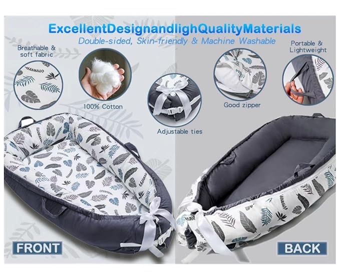 Baby Lounger Cover for Newborn 0-24 Months Soft Baby Nest Cover Organic Breathable Nest Lounger Pillow for Infants