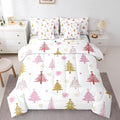 Erosebridal Merry Christmas Bedding Set King Cartoon Pink Christmas Comforter Set 7 Piece Kids Cute Xmas Tree Bed in A Bag for Adults Winter New Year Gift Quilt with Flat Fitted Sheet
