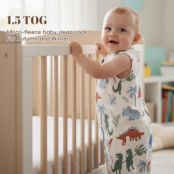 david's kids 3 Pack Warm Micro Fleece Baby Sleep Sack 6-12 Months, Soft Baby Wearable Blankets with 2-Way Zipper, Comfy Winter Sleeping Bags for Infant Newborn Boys Girls, Medium Size, Dinosaur