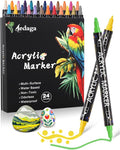 24 Colors Acrylic Paint Pens,Acrylic Paint Markers Dual Tip with Fine Tip and Dot Tip,Dot Marker for Kids Adults, Glass, Stone, Wood, Canvas, Paper, Pottery