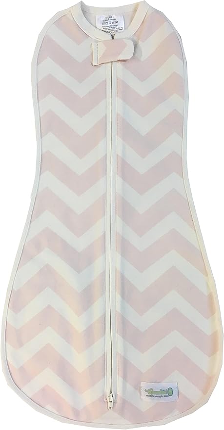 Woombie Original Baby Swaddling Blanket - Self-Soothing, Cotton Baby Swaddle with Zipper - Wearable Newborn Blanket, Blush Chevron, 14-19 lbs