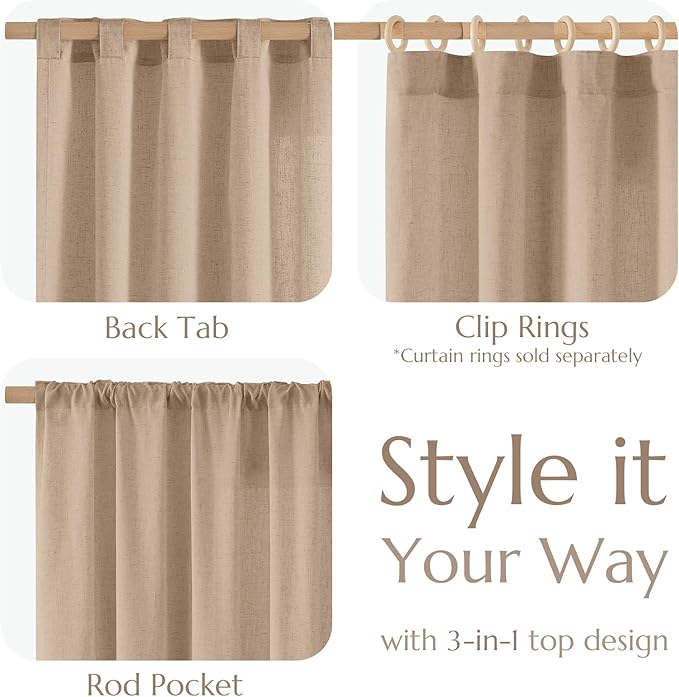 jinchan Taupe Linen Blend Curtains 90 inch Length 2 Panels for Bedroom Living Room, Light Filtering 50 inch Wide Farmhouse Drapes with Rod Pocket Back Tab(50W x 90L, Taupe)