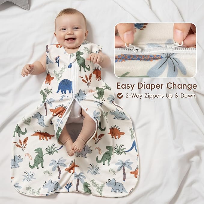 david's kids 3 Pack Warm Micro Fleece Baby Sleep Sack 6-12 Months, Soft Baby Wearable Blankets with 2-Way Zipper, Comfy Winter Sleeping Bags for Infant Newborn Boys Girls, Medium Size, Dinosaur