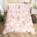Christmas Kids Bedding Set Cartoon Snowman Bedding Duvet Cover Set for Boys Girls Christmas Tree Decor Comforter Cover Set Pink Dots Xmas Theme Bedspread Cover Bedroom Quilt Cover 3Pcs Queen Size