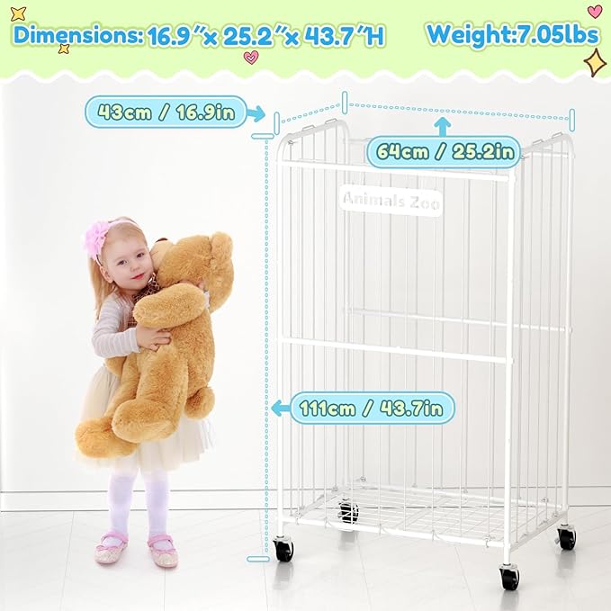 250L Stuffed Animal Organizer Plush Toy Storage Organizer Toy Storage Basket, Kids Toy Storage Bins with Wheels, Metal Frame and Elastic Cord Design, Suitable for Storage of Any Stuff