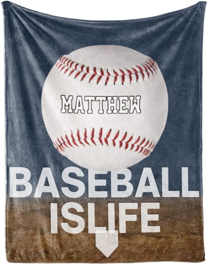 Personalized Baby Balll Soft Blanket: Custom Kids Baseball Design Blanket with Name and Number - Bedding Gifts for Infants Toddlers Adults 50x60inch