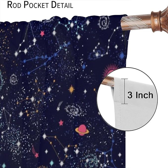 Kids Galaxy Curtains, Fantasy Stars Outer Space Universe Planets Print Window Treatments for Boys Girls Bedroom Nursery Playroom 63" W X 72" L