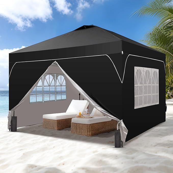 GDY 12x12FT Pop Up Canopy Tent with One Push Setup, Easy to Install with 4-Sidewalls for Events, Parties, Camping, Outdoor Gazebo with 4-Sandbags, Black.