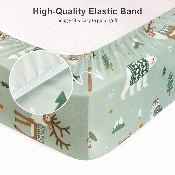 Baby Crib Sheets 2 Pack for Boys and Girls Fit for Standard Crib Toddler Mattress Breathable Soft Microfiber Baby Sheet 28x52x8in(Polar Bear & Green Rainbow)