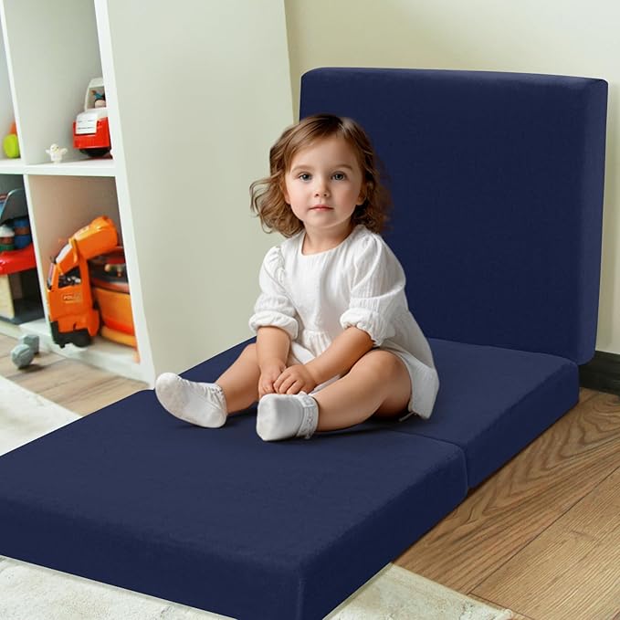 MeMoreCool Foldable Floor Mattress for Kids, Toddler Floor Nap Mat for Sleeping Daycare, Small Child Foldable Mattress Floor Bed, Trifold Futon Portable Tri Folding Mattress, Navy 75x25 Inch