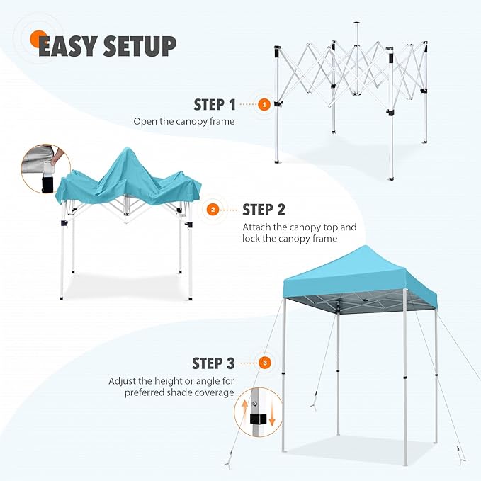EAGLE PEAK 5x5 Pop Up Canopy Tent Instant Outdoor Canopy Easy Set-up Straight Leg Folding Shelter, Light Blue