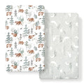 Stretchy Ultra Soft Jersey Knit Fitted Crib Sheets Set 2 Pack，Fit All Standard Crib Mattress Pads Safe and Snug, Stylish Pattren of Bear and Wolf Print