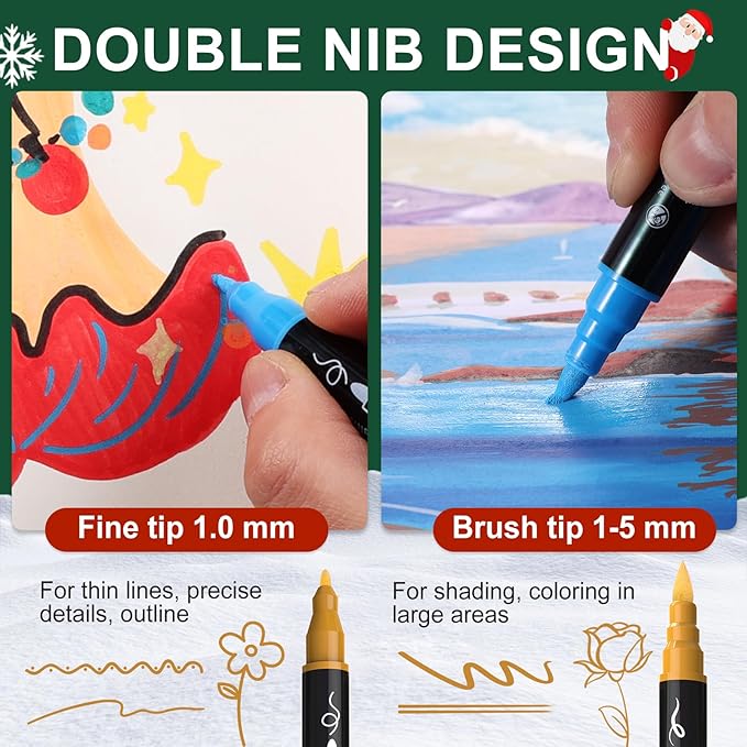 TOSAHRE Acrylic Paint Pens Markers 100 Colors Waterproof Dual Tip Acrylic Markers Set with Brush & Fine Tip Coloring Pens for Rock Painting Wood Scrapbook Fabric Glass Ceramic DIY Craft Art Supplies