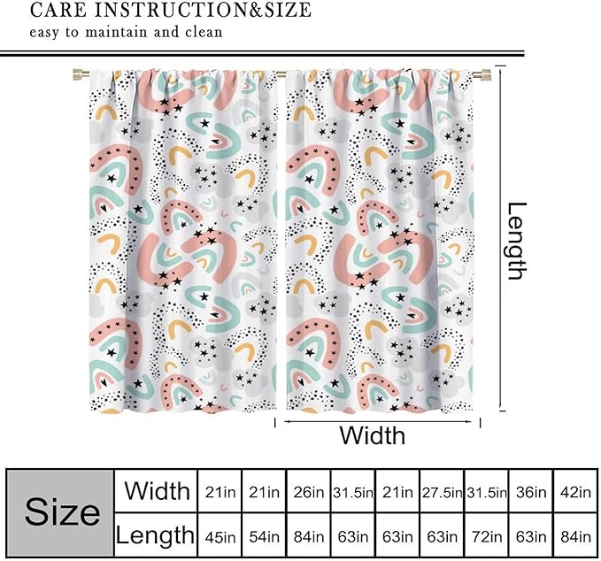 Boho Rainbow Curtains for Kids Nursery Colorful Floral Sun Star Clouds Pastel Bohemian Pattern Print Window Drapes for Girl Bedroom Living Room Kitchen Decor,2 Panel Set,72Wx63H Inch Blackout