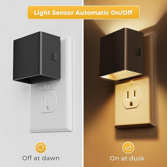 L LOHAS LED Night Lights Plug into Wall,[2-Pack] Plug in Night Light with Dusk to Dawn Sensor,3CCT 1600K/2700K/5000K,Brightness Adjustable,Nightlight for Adults Bathroom Bedroom