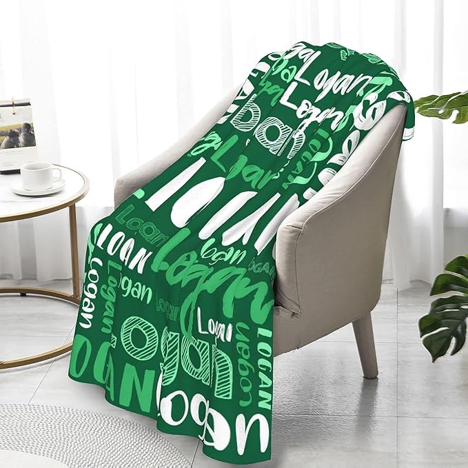 Dr.TOUGH Personalized Blankets with Name Customized Baby Blankets for Girls Boys Adults Monogrammed Blankets and Throws Christmas Birthday Mothers Fathers Valentines Day Gift (Green, 40''×50'')