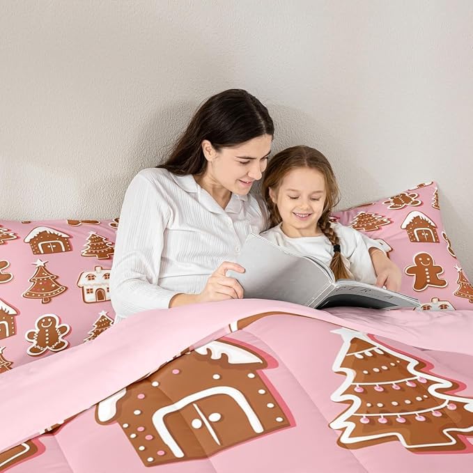 Feelyou Christmas Comforter Set Queen Size Gingerbread Man Bedding Set for Kids Boys Girls Snowflake Duvet Quilt Xmas Tree Bedroom Decor Microfiber 3 Pcs with 2 Pillow Cases