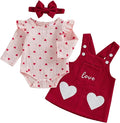 FIOMVA My First Valentines Day Outfit Clothes Baby Girl Romper Love Onesie Heart Embroidery Overalls Suspender Dress Set