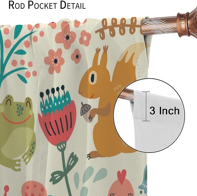 Kids Baby Woodland Curtains,Forest Animals Plants Cartoon Funny Colorful Deer Fox Owl Pattern Thermal Insulation Blackout Window Drapes for Boys Girls Children's Bedroom 42x45 Inch