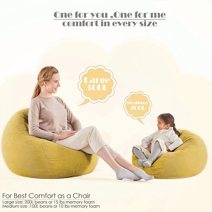Nobildonna Bean Bag Chair Cover (No Filler) for Kids and Adults,Beanbag Stuffed Animal Storage Without Filling Plush Toys Holder and Organizer Soft Premium Corduroy 200L