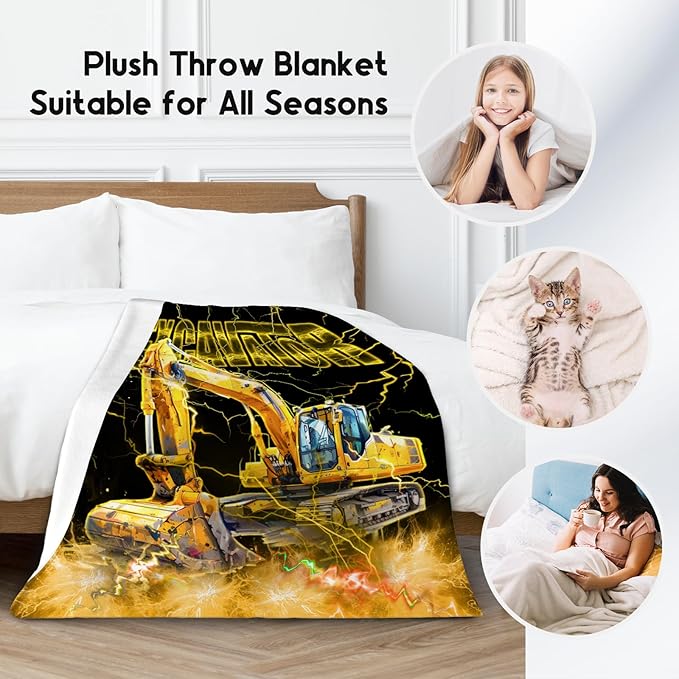 Toddler Blanket Construction Truck Gifts for Kids Boys Excavator Lovers, 40"x50" Soft Plush Throw for Room Decor