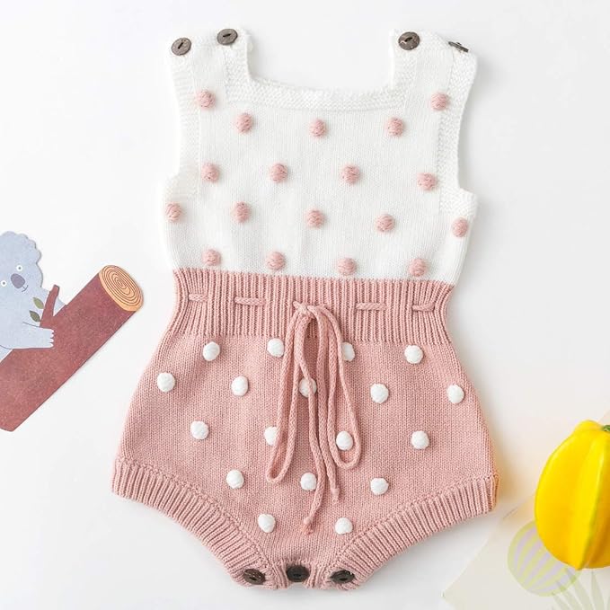 Simplee kids Baby Girl Knit Romper Fall Sleeveless Pompoms Rompers Newborn Little Girl Overall Jumpsuit Outfits