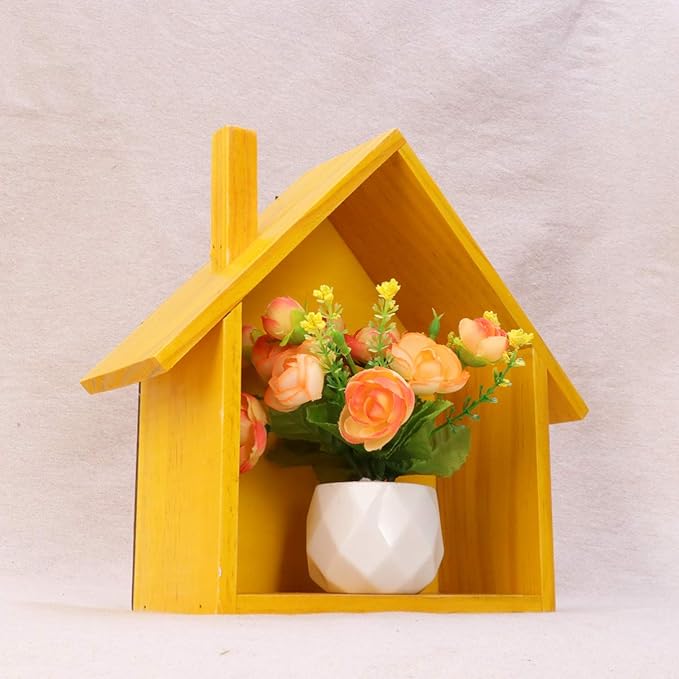 Cabilock Small House Shaped Wooden Wall Shelf 9.64X9.05X3.34 Inch Floating Storage Rack for Bedroom Kids Room Bathroom Home Decor Display Organizer
