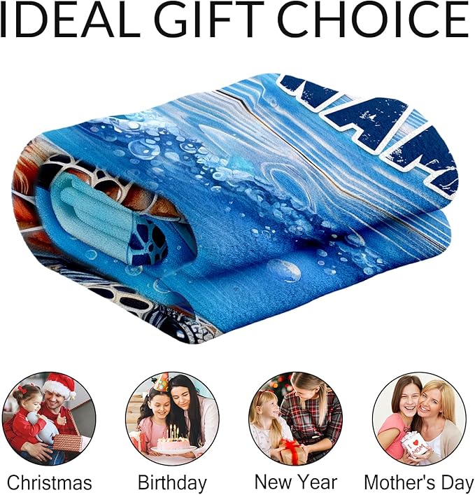 Custom Turtle Gifts for Women - 60" x 80" Inches Cute Throw Blanket for Adults, Teens - Blue Cozy Furry Blankets for Sofa, Bed & Living Room