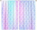 Fantasy Mermaid Curtain Rainbow Mermaid Scales Purple Pink Blue Ocean Theme Dream Blackout Window Treatment for Kids Boys Girls Bedroom Nursery Room Decor Rod Pocket Window Drapes 72x63in