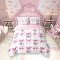7 Pieces Cartoon Bowknot Kid Comforter Queen,Bow Tie Butterfly Knot Princess Bedding Set,Western Cowgirl Disco Ball Retro Pink White（Comforter+Fitted+Flat Sheet+2 Pillowcases+2 Throw Pillow Covers）